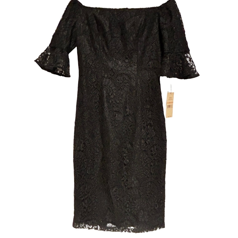 New Nanette Black Lace Off Shoulder Bell Sleeve Dress 2 Cocktail Goth Fairy chic